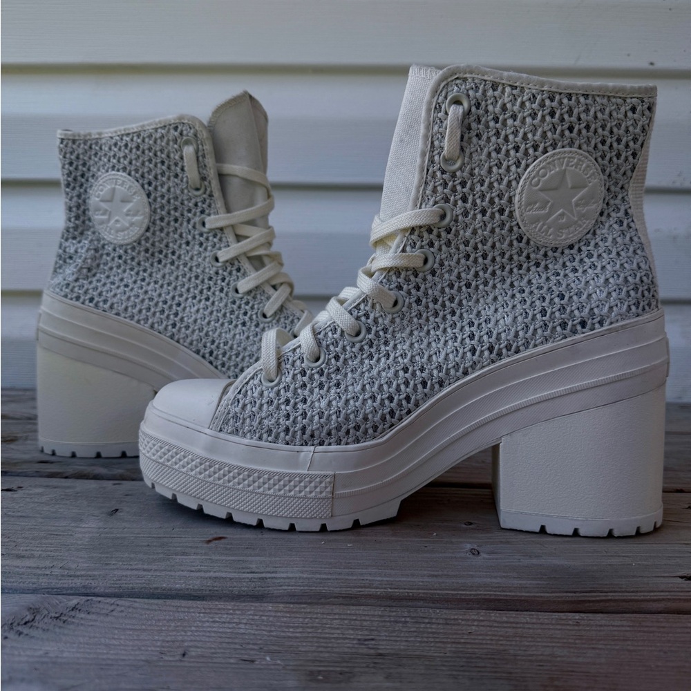 Converse Cream Knit Platform Lace-Up Heeled Boots